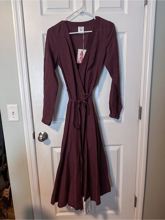Son de Flor Dresses & Skirts - Son de Flor Deep Purple Wrap Midi Linen Dress XXS